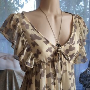 Cream gray butterfly baby doll pin up  dress S